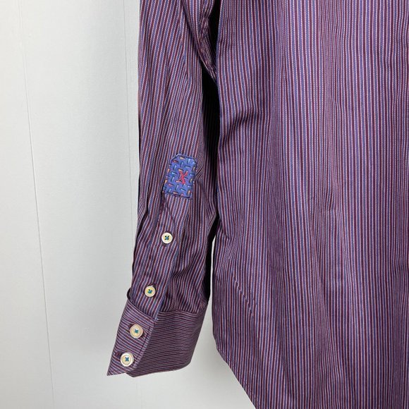 Robert Graham X CollectionBlue Purple Stripe Shirt Tailored Fit Mens Medium - Picture 6 of 7